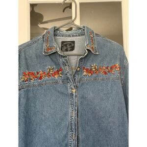 Vintage Solutions Original Denim Shirt W/ Embroidered Fall leaves size small